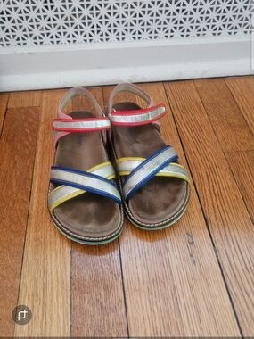 Mini Boden Girls Multi-Color Leather Sandals - Pink, Yellow, Blue, Silver